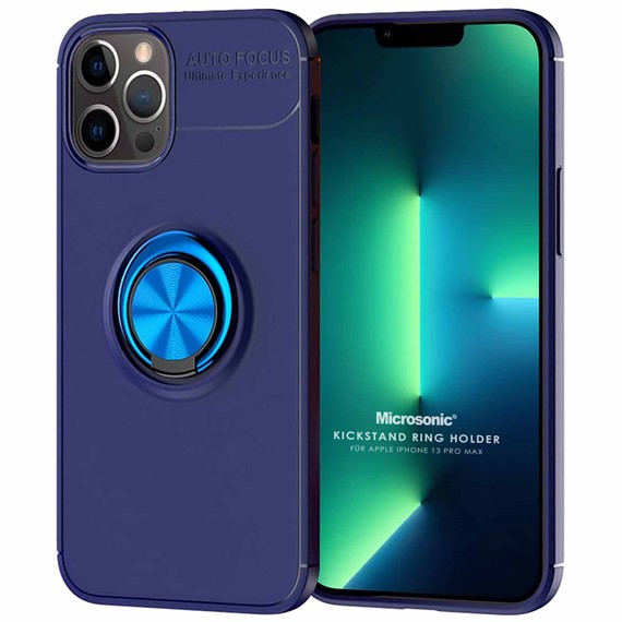 Microsonic Apple iPhone 13 Pro Max Kılıf Kickstand Ring Holder Lacivert 1