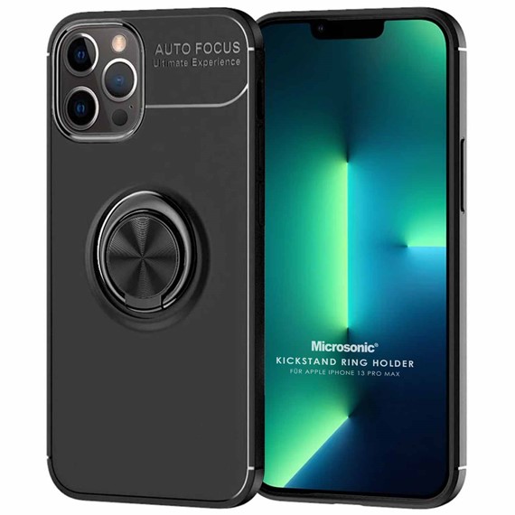 Microsonic Apple iPhone 13 Pro Max Kılıf Kickstand Ring Holder Siyah 1