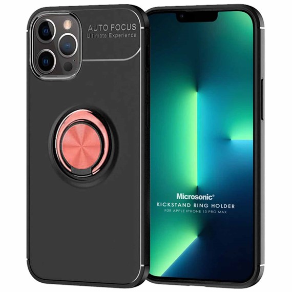 Microsonic Apple iPhone 13 Pro Max Kılıf Kickstand Ring Holder Siyah Rose 1