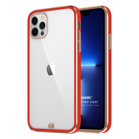 Microsonic Apple iPhone 13 Pro Max Kılıf Laser Plated Soft Kırmızı 1