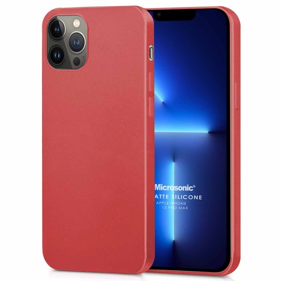 Microsonic Matte Silicone Apple iPhone 13 Pro Max Kılıf Kırmızı 1