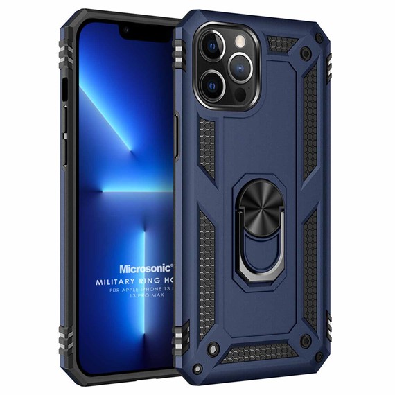 Microsonic Apple iPhone 13 Pro Max Kılıf Military Ring Holder Lacivert 1