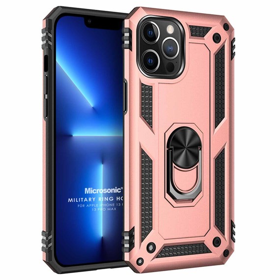 Microsonic Apple iPhone 13 Pro Max Kılıf Military Ring Holder Rose Gold 1