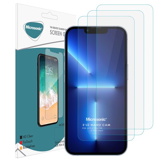 Microsonic Apple iPhone 13 Pro Max Screen Protector Nano Glass Cam Ekran Koruyucu 3 lü Paket 1