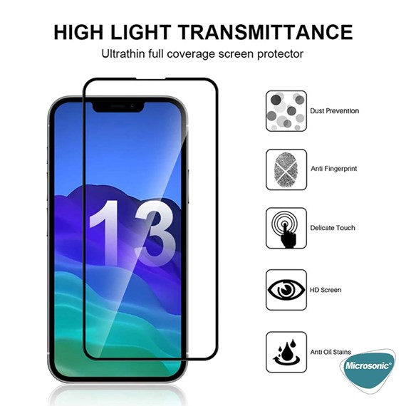 Microsonic Apple iPhone 13 Pro Tam Kaplayan Temperli Cam Ekran Koruyucu Siyah 5