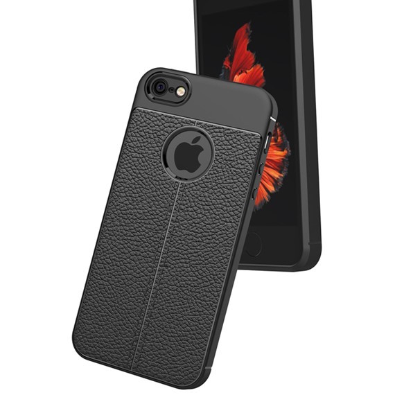 Microsonic Apple iPhone SE Kılıf Deri Dokulu Silikon Siyah 4
