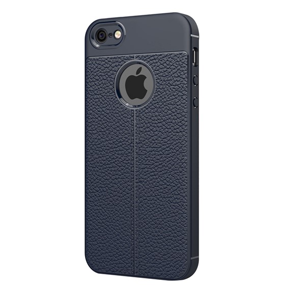 Microsonic Apple iPhone 5 5S Kılıf Deri Dokulu Silikon Lacivert 2