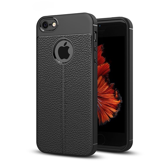 Microsonic Apple iPhone SE Kılıf Deri Dokulu Silikon Siyah 1