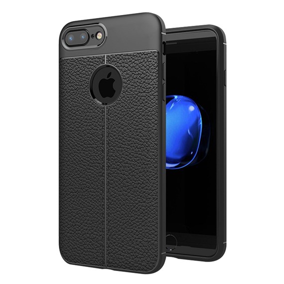 Microsonic Apple iPhone 7 Plus Kılıf Deri Dokulu Silikon Siyah 1