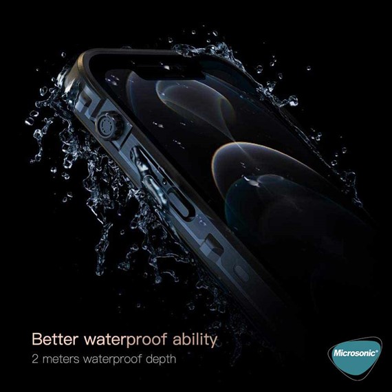 Microsonic Apple iPhone 12 Pro Max Kılıf Waterproof 360 Full Body Protective Siyah 3