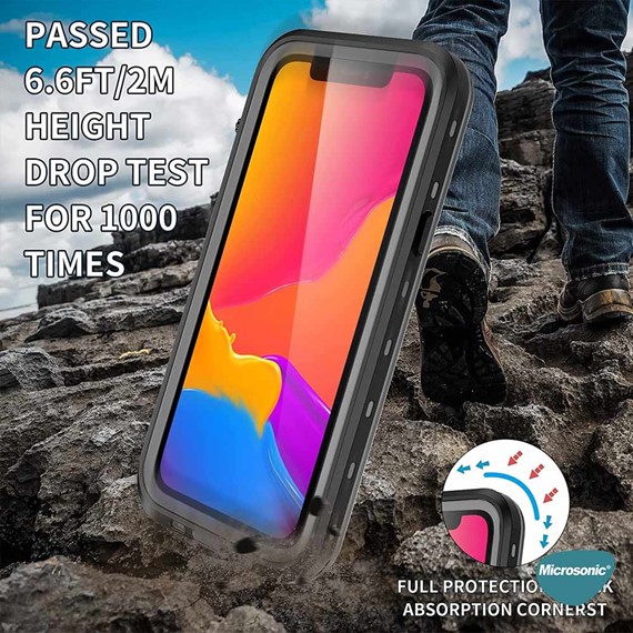 Microsonic Apple iPhone 11 Pro Max Kılıf Waterproof 360 Full Body Protective Siyah 6