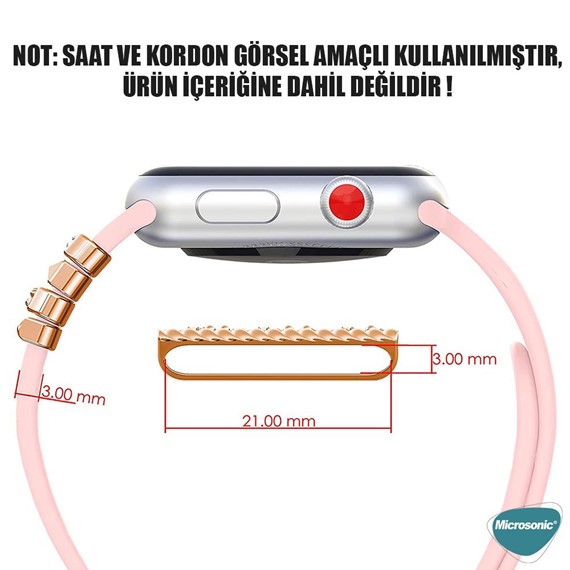Microsonic Apple Watch 8 41mm Kordon Süsü Charm İnci Kalp Gümüş 3