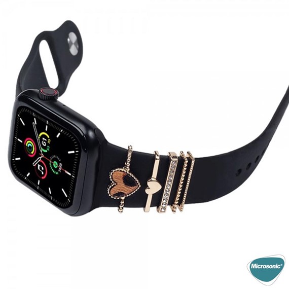 Microsonic Apple Watch 8 41mm Kordon Süsü Charm İnci Kalp Gümüş 6