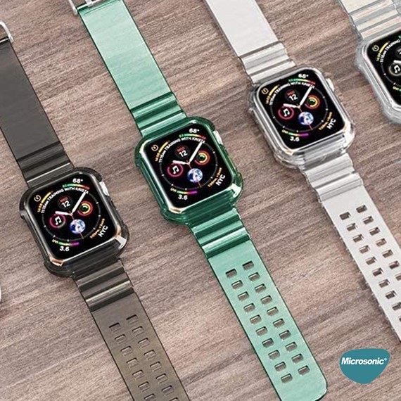 Microsonic Apple Watch SE 2022 40mm Kordon Transparent Clear Band Yeşil 5