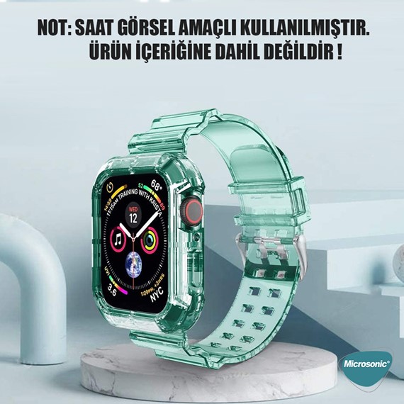 Microsonic Apple Watch Series 8 45mm Kordon Transparent Clear Band Yeşil 2