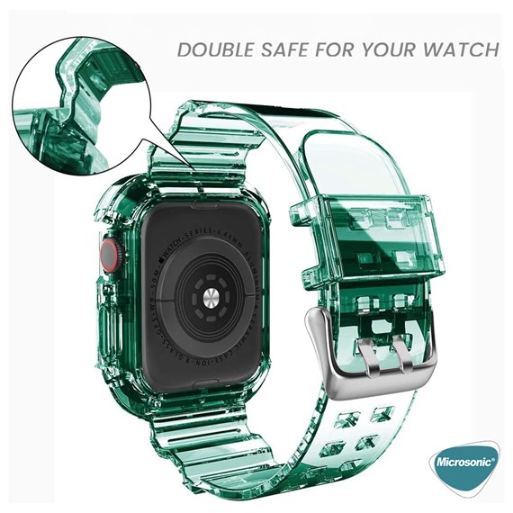 Microsonic Apple Watch Series 8 45mm Kordon Transparent Clear Band Yeşil 3