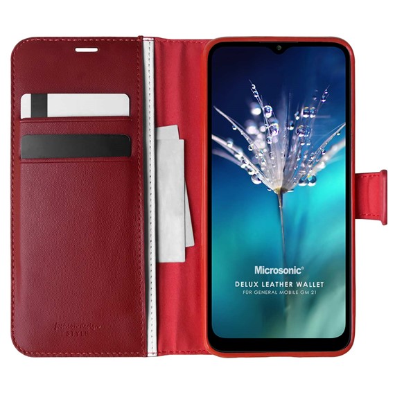 Microsonic General Mobile GM 21 Kılıf Delux Leather Wallet Kırmızı 1