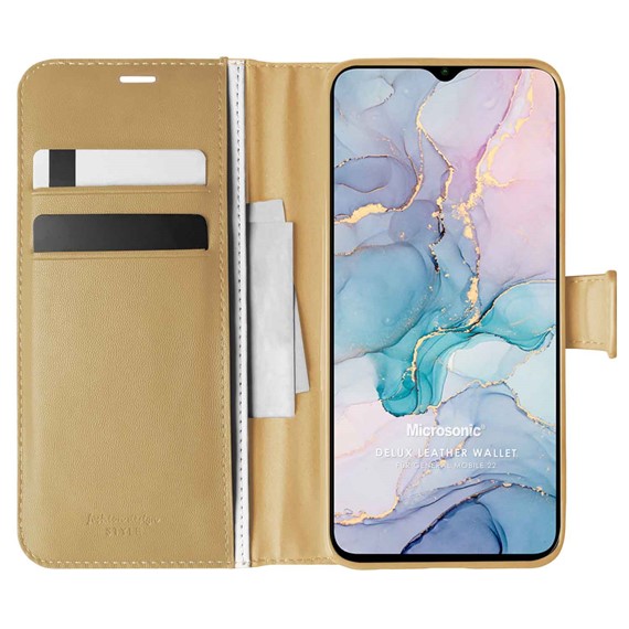 Microsonic General Mobile GM 22 Kılıf Delux Leather Wallet Gold 1