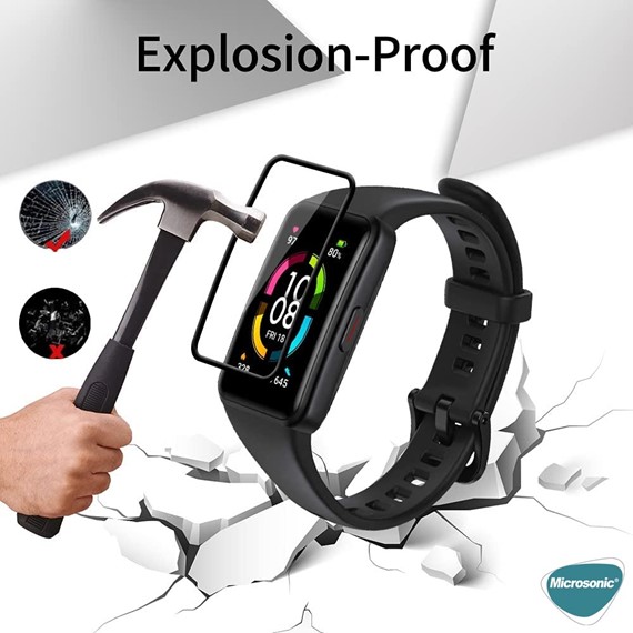 Microsonic Huawei Band 6 Tam Kaplayan Temperli Cam Full Ekran Koruyucu Siyah 3