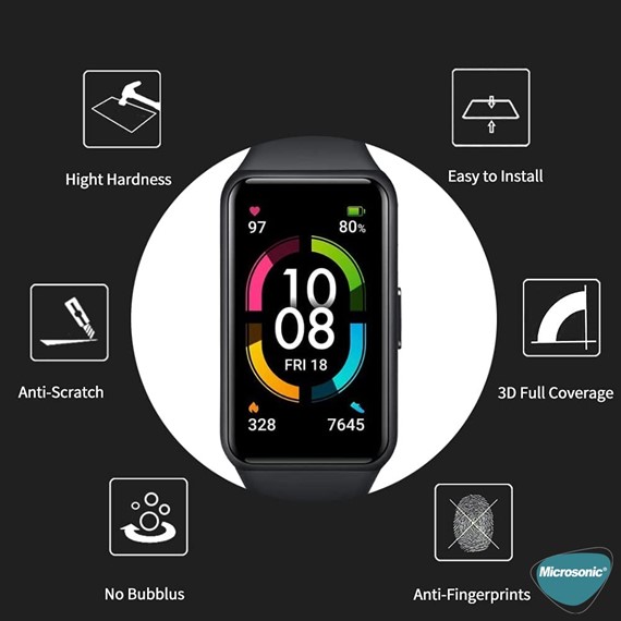 Microsonic Huawei Honor Band 6 Tam Kaplayan Temperli Cam Full Ekran Koruyucu Siyah 5