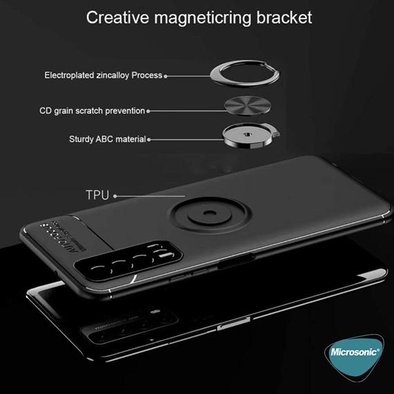 Microsonic Huawei P Smart 2021 Kılıf Kickstand Ring Holder Siyah Rose 7