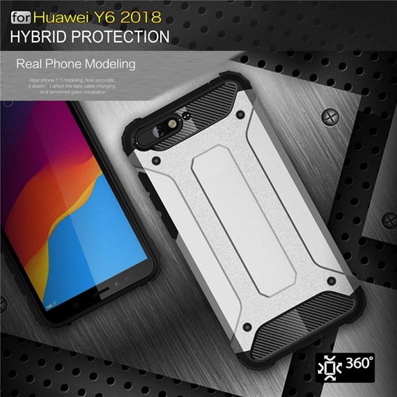Microsonic Huawei Y6 2018 Kılıf Rugged Armor Gümüş 5
