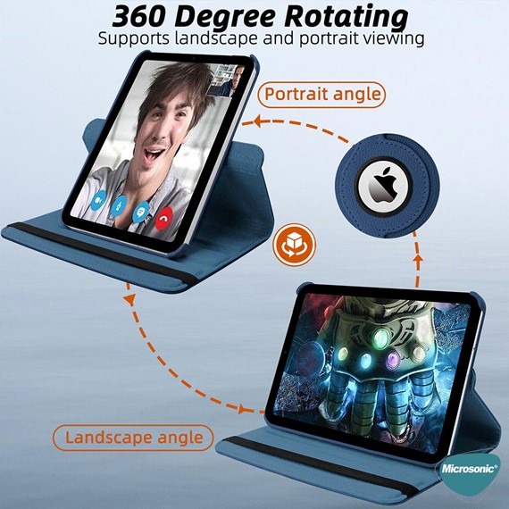 Microsonic Apple iPad Mini 7 Kılıf A2993-A2995 360 Rotating Stand Deri Mor 5