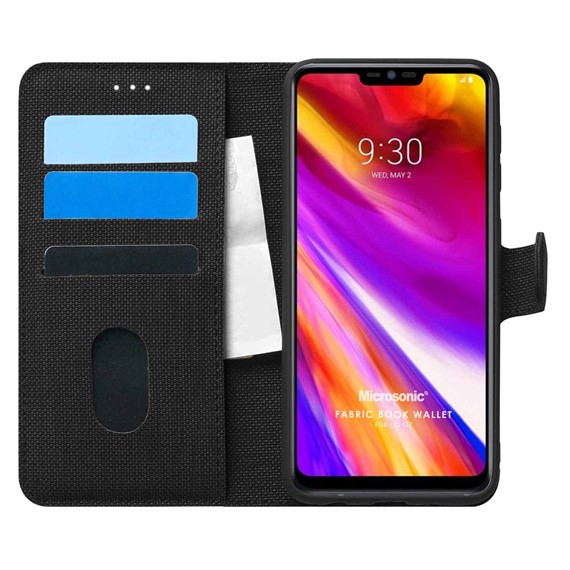 Microsonic LG G7 Kılıf Fabric Book Wallet Siyah 1