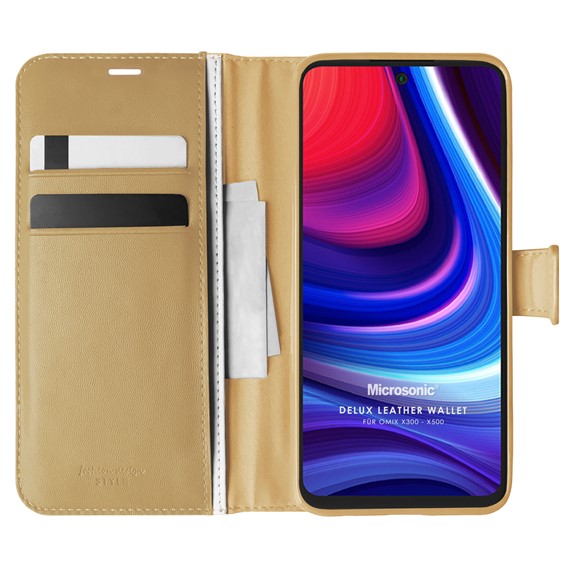 Microsonic Omix X500 Kılıf Delux Leather Wallet Gold 1