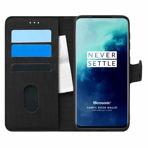 Microsonic OnePlus 7T Pro Kılıf Fabric Book Wallet Siyah 1