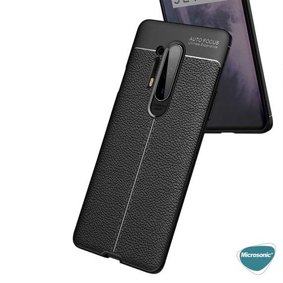 Microsonic OnePlus 8 Pro Kılıf Deri Dokulu Silikon Siyah 5