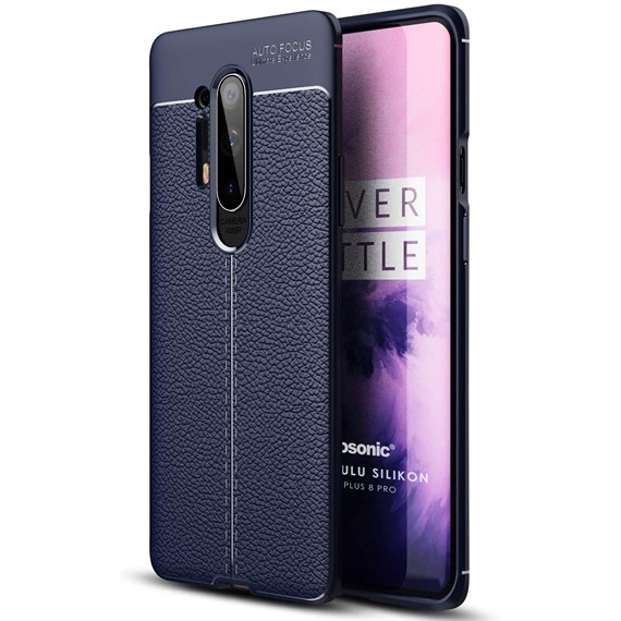 Microsonic OnePlus 8 Pro Kılıf Deri Dokulu Silikon Lacivert 1