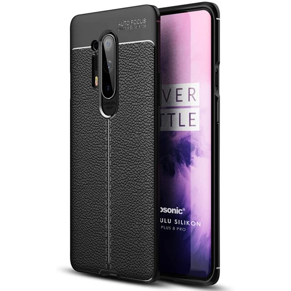 Microsonic OnePlus 8 Pro Kılıf Deri Dokulu Silikon Siyah 1