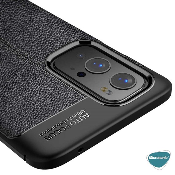 Microsonic OnePlus 9 Pro Kılıf Deri Dokulu Silikon Siyah 7