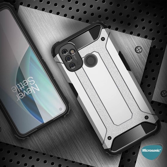 Microsonic OnePlus Nord N100 Kılıf Rugged Armor Gümüş 4