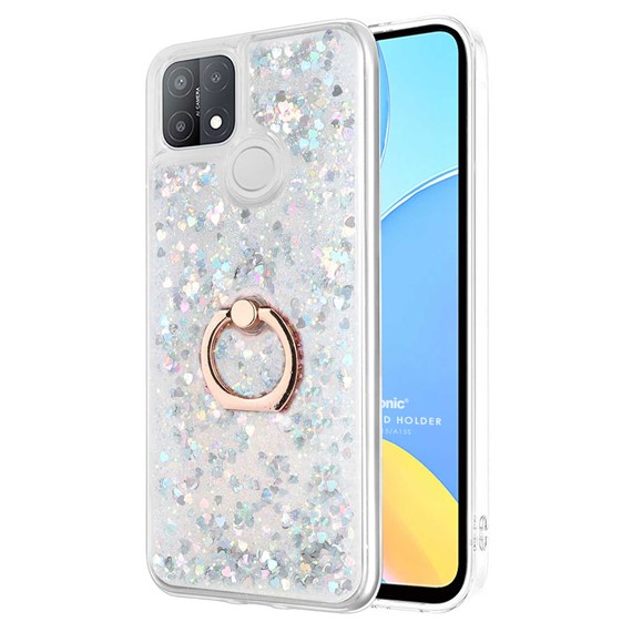 Microsonic Oppo A15 Kılıf Glitter Liquid Holder Gümüş 1