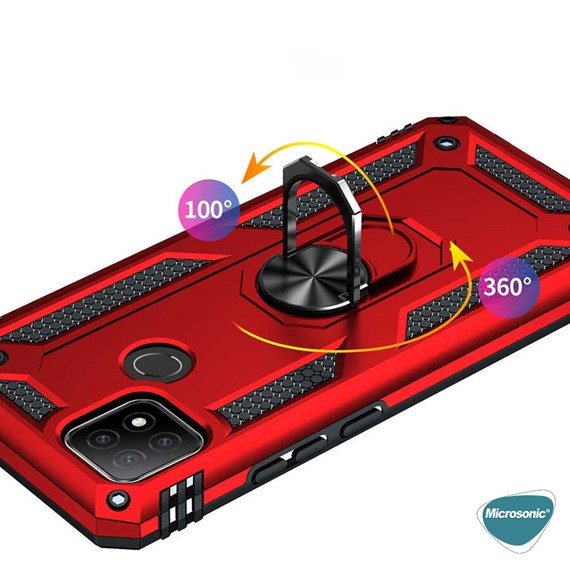 Microsonic Oppo A15 Kılıf Military Ring Holder Gümüş 3