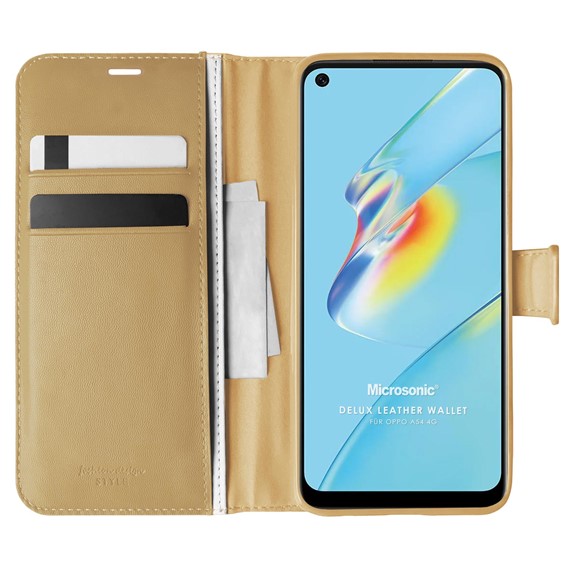 Microsonic Oppo A54 4G Kılıf Delux Leather Wallet Gold 1