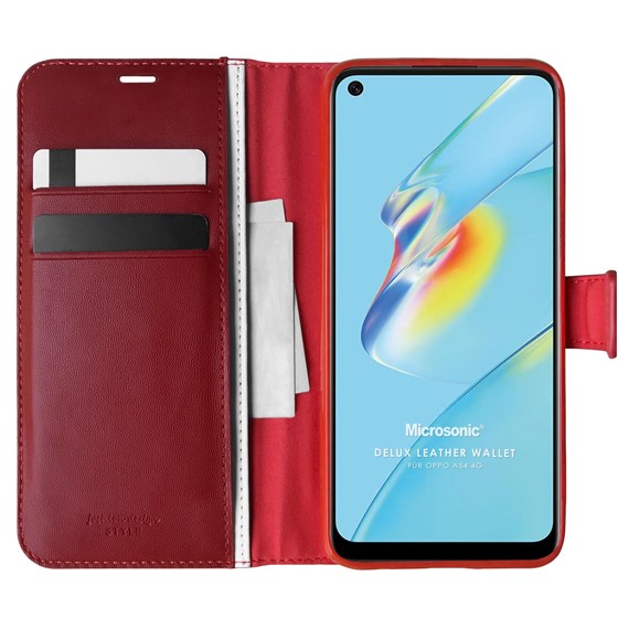 Microsonic Oppo A54 4G Kılıf Delux Leather Wallet Kırmızı 1