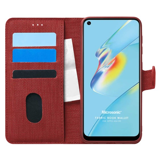 Microsonic Oppo A54 4G Kılıf Fabric Book Wallet Kırmızı 1