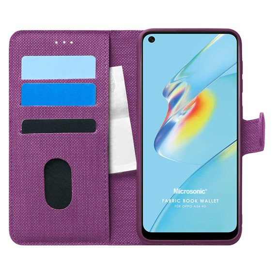 Microsonic Oppo A54 4G Kılıf Fabric Book Wallet Mor 1