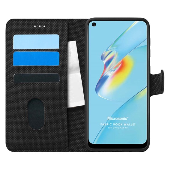 Microsonic Oppo A54 4G Kılıf Fabric Book Wallet Siyah 1