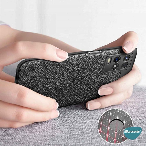 Microsonic Oppo A54 4G Kılıf Deri Dokulu Silikon Siyah 8