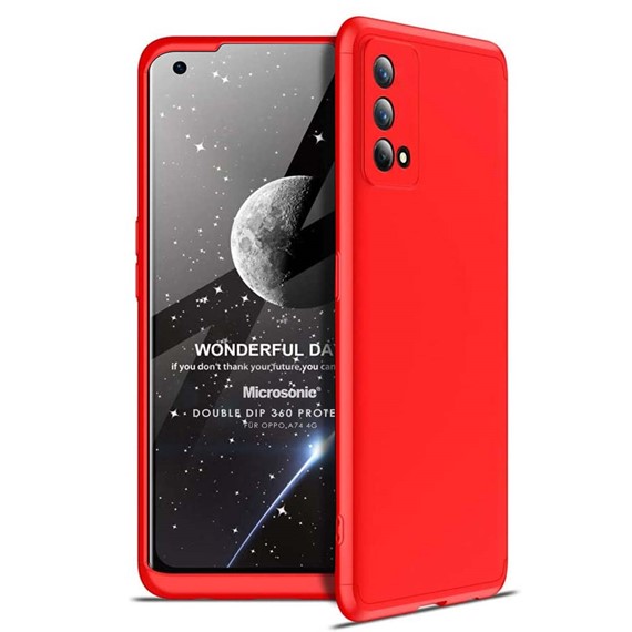 Microsonic Oppo A74 4G Kılıf Double Dip 360 Protective Kırmızı 1