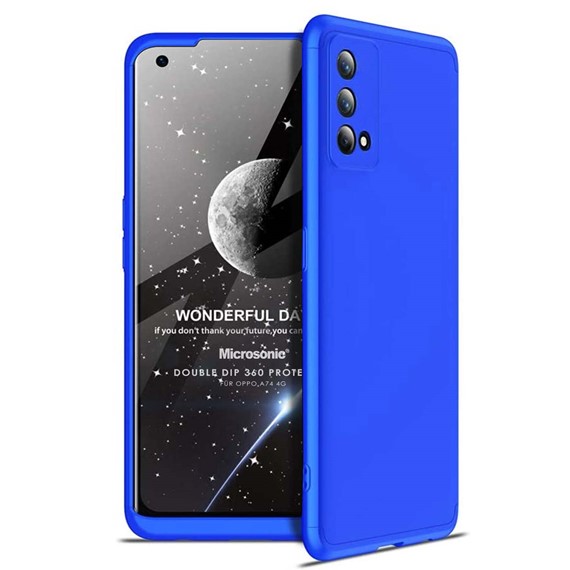 Microsonic Oppo A74 4G Kılıf Double Dip 360 Protective Mavi 1