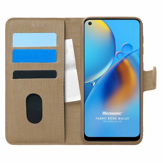 Microsonic Oppo A74 4G Kılıf Fabric Book Wallet Gold 1