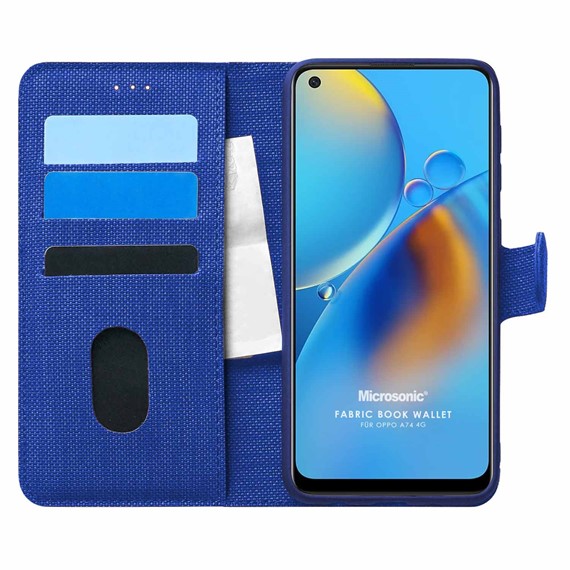 Microsonic Oppo A74 4G Kılıf Fabric Book Wallet Lacivert 1