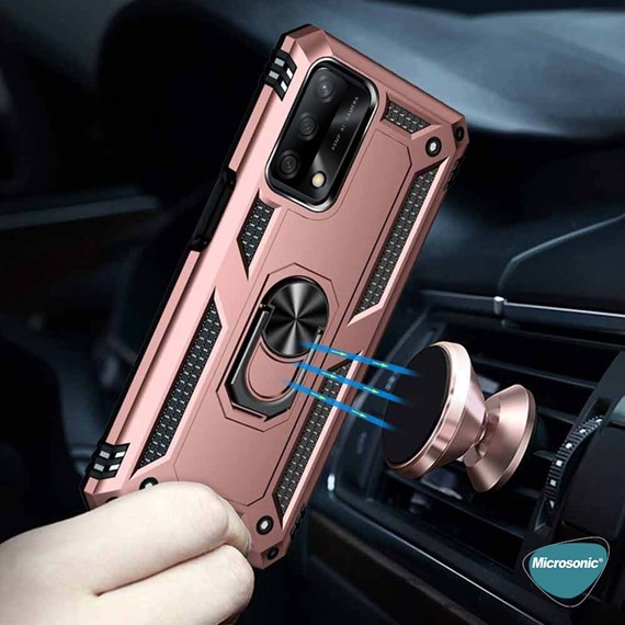 Microsonic Oppo A74 4G Kılıf Military Ring Holder Rose Gold 6