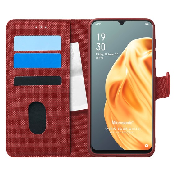 Microsonic Oppo A91 Kılıf Fabric Book Wallet Kırmızı 1