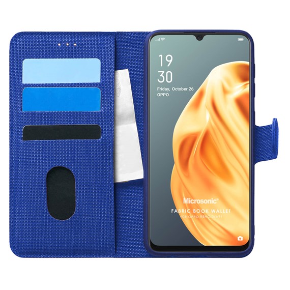 Microsonic Oppo Reno 3 Kılıf Fabric Book Wallet Lacivert 1